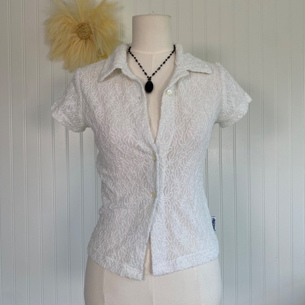 Vtg Next Era Womens Y2K Coquette Button Up Top Size M Lace Texture Soft Girl